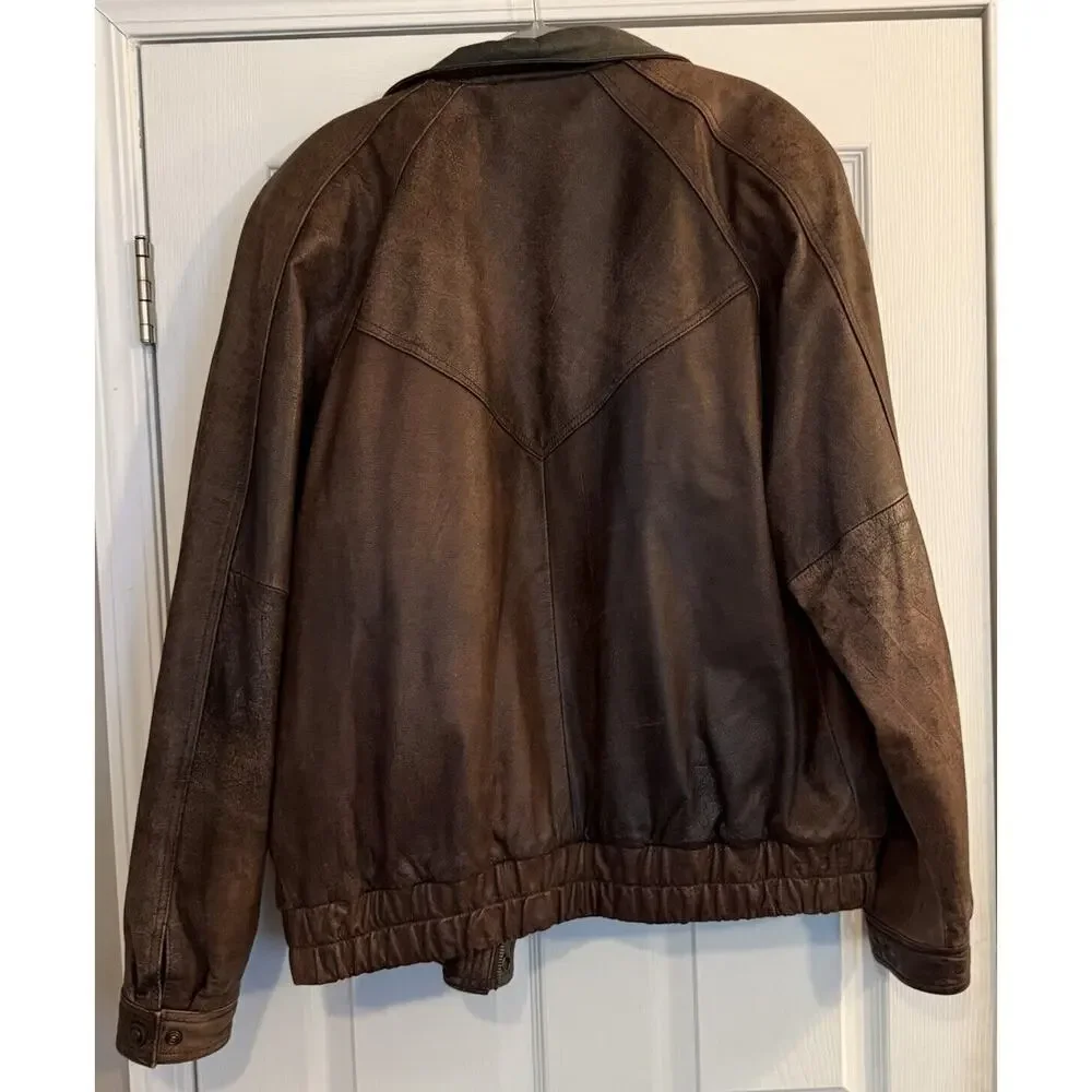 VTG Wilsons Leather Jacket Mens Large Tall Two-Tone Brown Green Distressed EUC‎